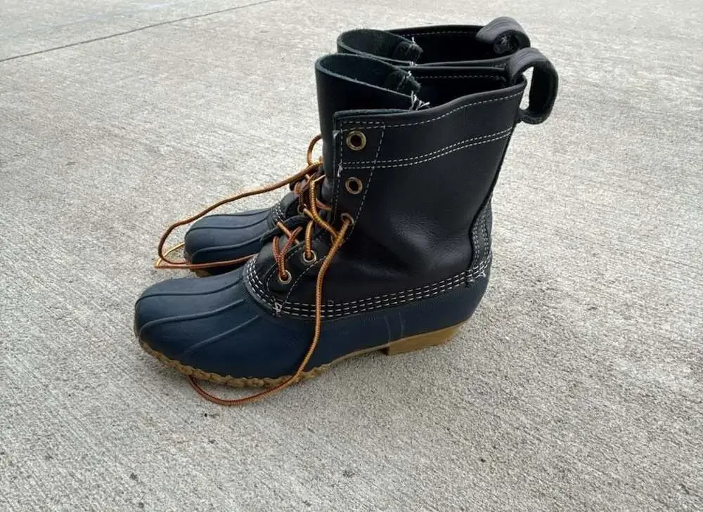 L.L. Bean Bean Boots 8-Inch Leather Duck Boots Navy Blue Size 9M